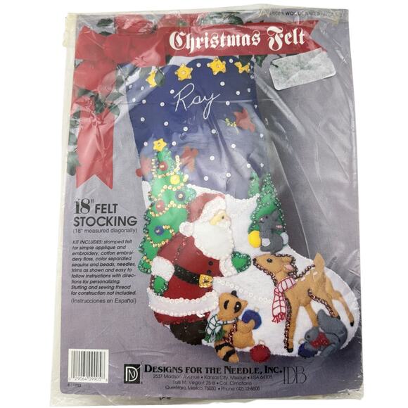 1993 Christmas Felt Stocking Kit 18" Sequins Applique Designs for the Needle - Picture 1 of 9